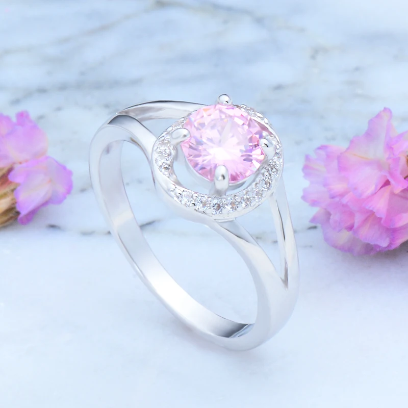 MISANANRYNE Elegant Bridal Wedding Rings Silver Color Rings Anillos With Pink AAA+ Zircon CZ Finger Rings Size 7-9 New Arrival