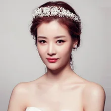 TREAZY Women Bridal Brides Headband Crown Tiara Diamante Crystal Pearl Crowns Pageant Wedding Hair Accessories Handmade Jewelry