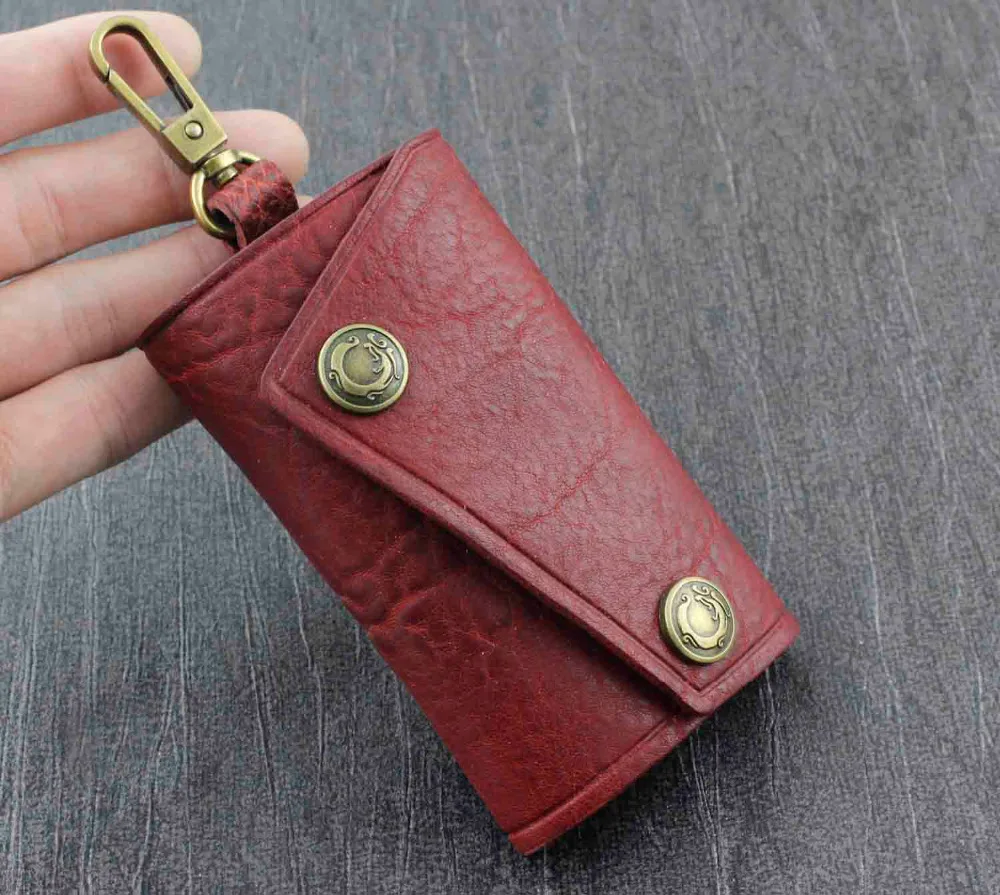 Genuine Leather Wallet Mens Womens Key Rings Holder Chain Wallet Case