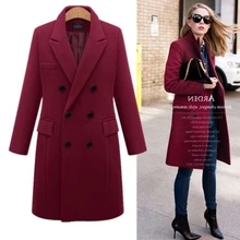 B осенне-зимнее пальто, женское повседневное шерстяное однотонное пальто, блейзеры, женское элегантное двубортное длинное пальто для девушек размера плюс M-5XL