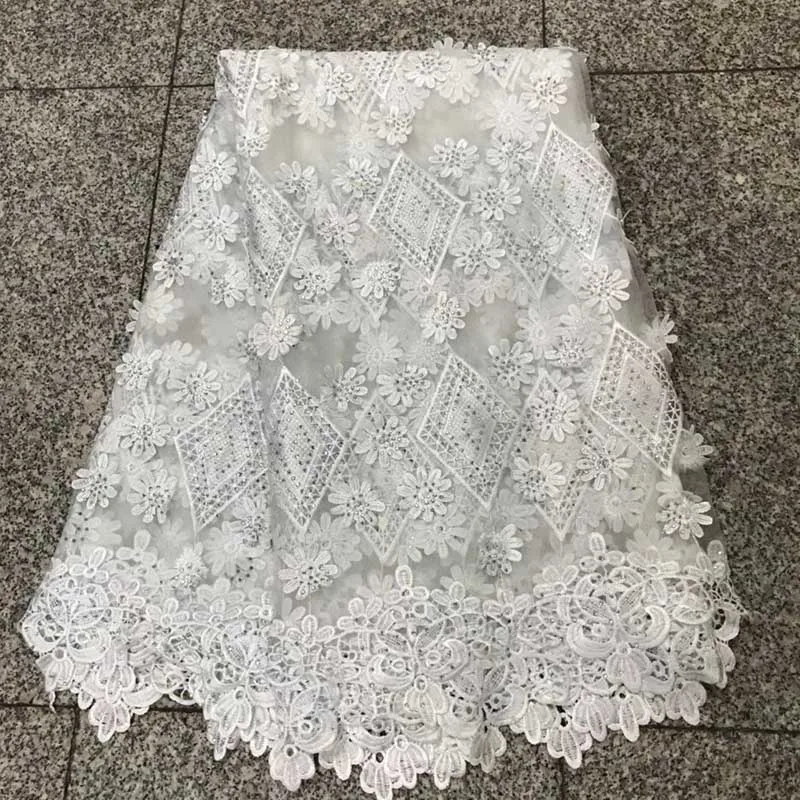 

White Color High Quality African Lace Fabric 2018 French 3D Appliqued Net Lace Fabric Embroidered Tulle Mesh Lace for Wedding