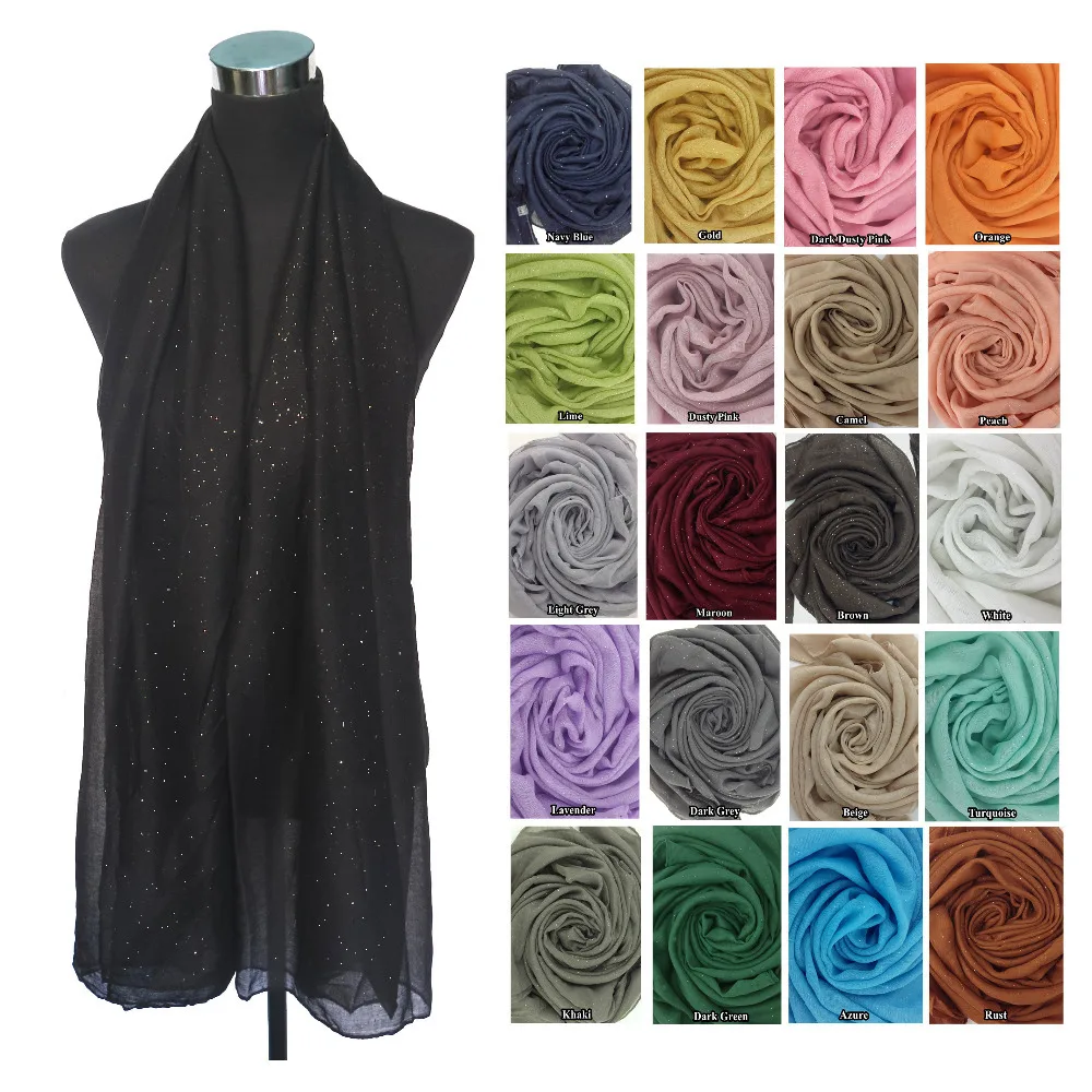 

Plain Solid Color Glitter Bling Bling Scarf Women's Scarf Muslim Hijab Shawl Head Wrap, Free Shipping
