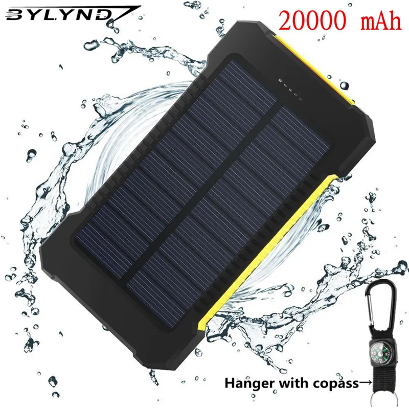 BYLYND Solar Power Bank 20000mAh Double USB Solar charger External Battery Portable Charger Bateria Externa Pack for smart phone