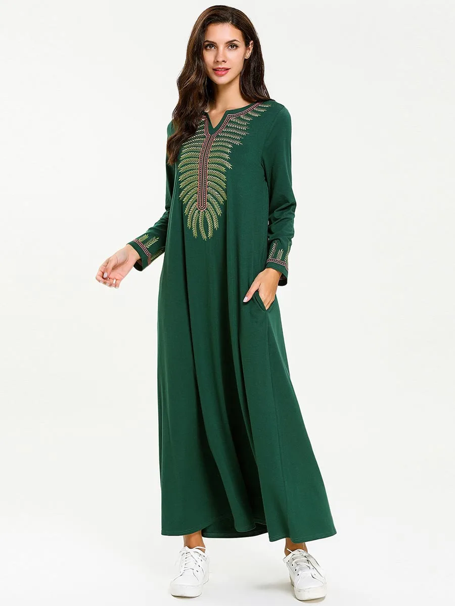 Женские мусульманские платья зеленые abaya Турция Дубай Турецкая вышивка плюс