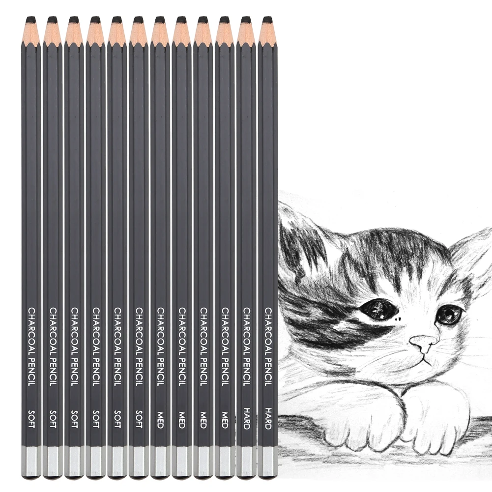 4 Color Professional Soft Pastel Charcoal Pencils Wood Skin Tints