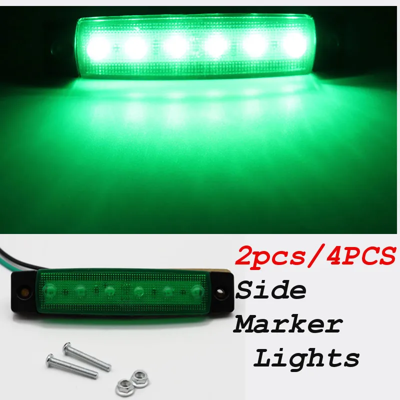 

2pcs/4pcs 12V/24V Green Car External Light 6 SMD LED Truck Lorry Side Marker Indicator Trailer Light Rear Warning Side Lamp