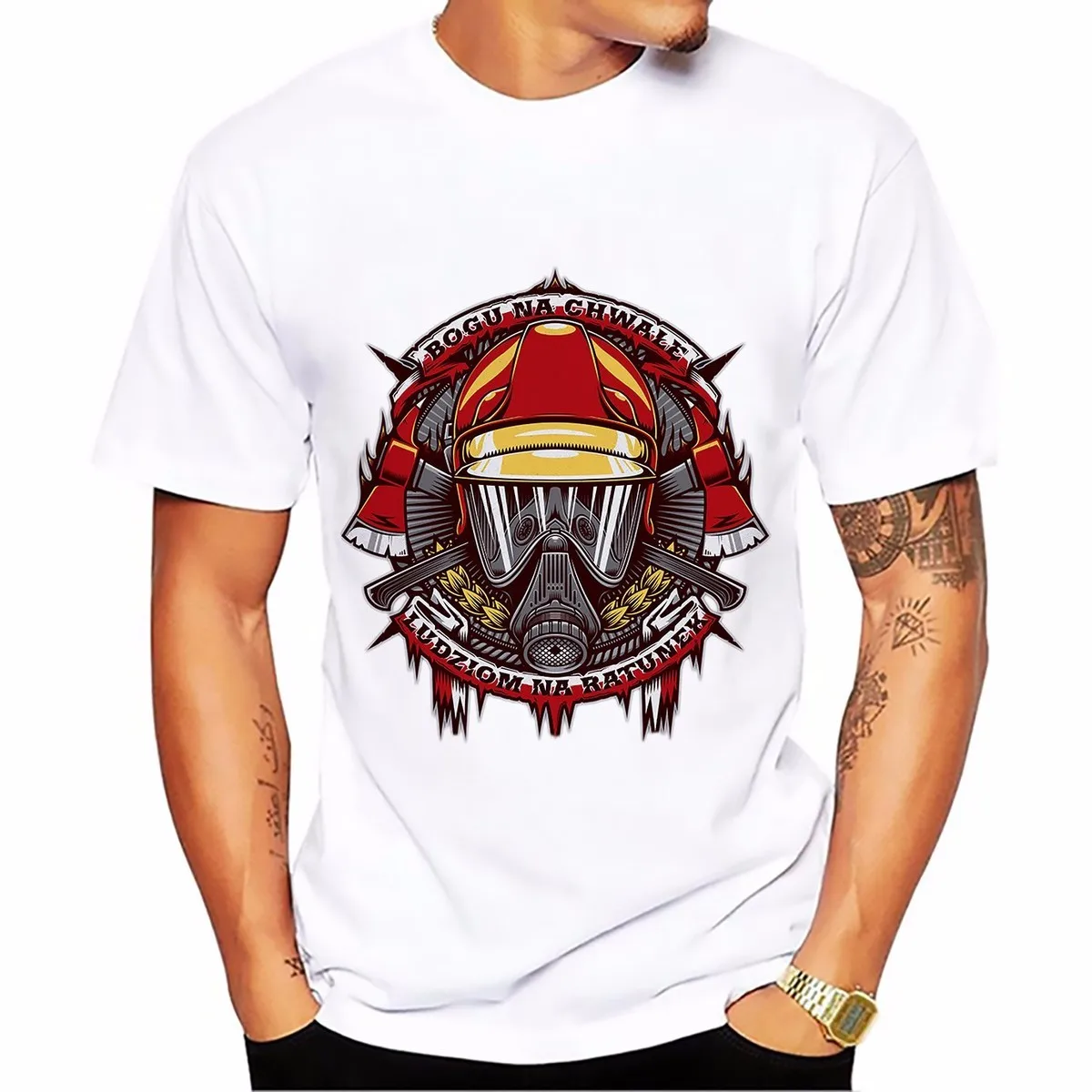 

great Fireman axe Helmet design t shirt Men 2019 new summer white short sleeve T-shirt homme casual tshirt no glue print