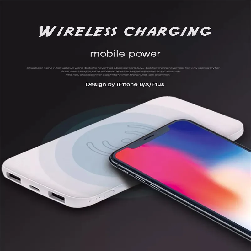 QI Wireless Power Bank 10000mah Power Bank External Battery Dual Output Dual Input Portable Charger for IPhone8 X Note9