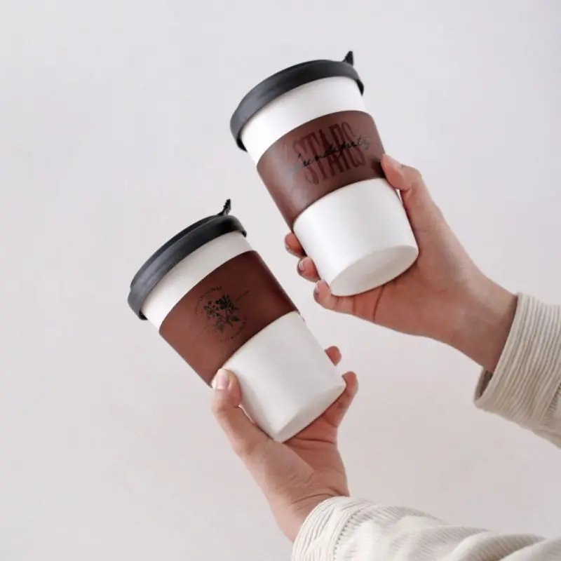 Простая Термостойкая керамическая чашка в скандинавском стиле с силиконовым покрытием, кожаный чехол, портативная практичная кофейная чашка для путешествий