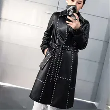 Весенне-осенние модные тонкие импортные тренчи из овечьей кожи, пальто из кожи и меха, женские длинные тренчи