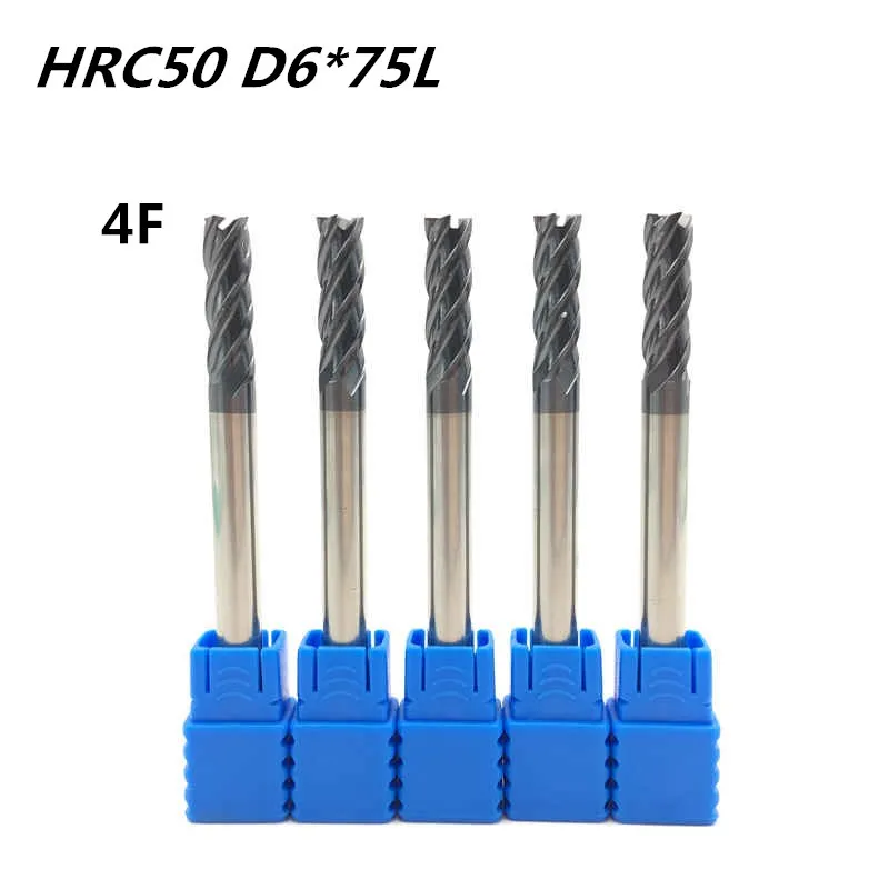 

5Pcs 4F-D6*75L HRC50 carbide lathe cutting tool cnc Flatted End Mill 4 flute mill diameter 6mm milling machine Milling Cutter