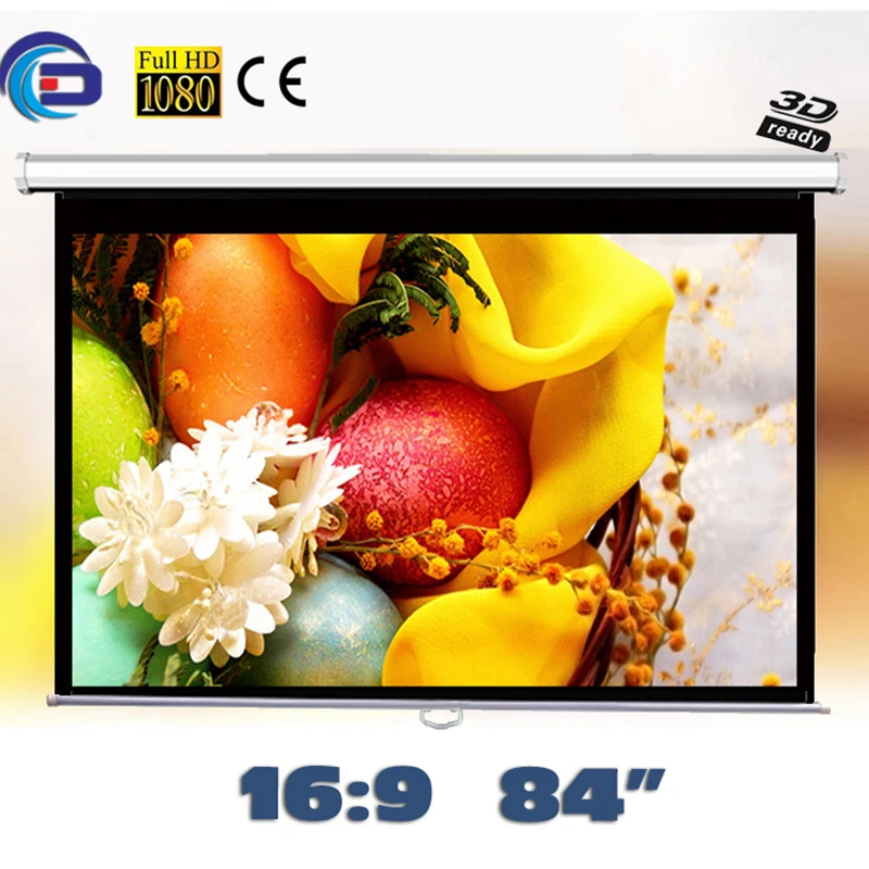 

84 inch Manual Pull-Down Front Projection Screen HDTV Format (16:9) Self-locking Projector screens Matte White Factory sale