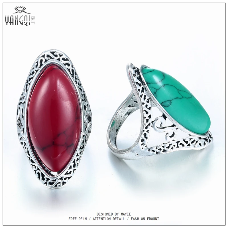 

Vintage Male Bijoux Green Calaite Stone Rings Jewelry Oval Natural Stone Bague Craved Siliver Tibetan Anillos