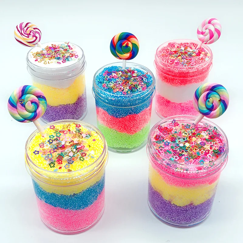 

2019 Cloud Lollipop Cotton Mud for Slime Supplies Snowflake Mud Slime Fluffy Soft Clay Slime Toys Slime Charms Sand Gift 120ml