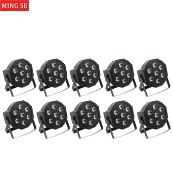 

10pcs/lots 25 Angle big lens 7x18W led Par lights RGBWA UV 6in1 flat par led dmx512 disco lights professional stage dj equipment