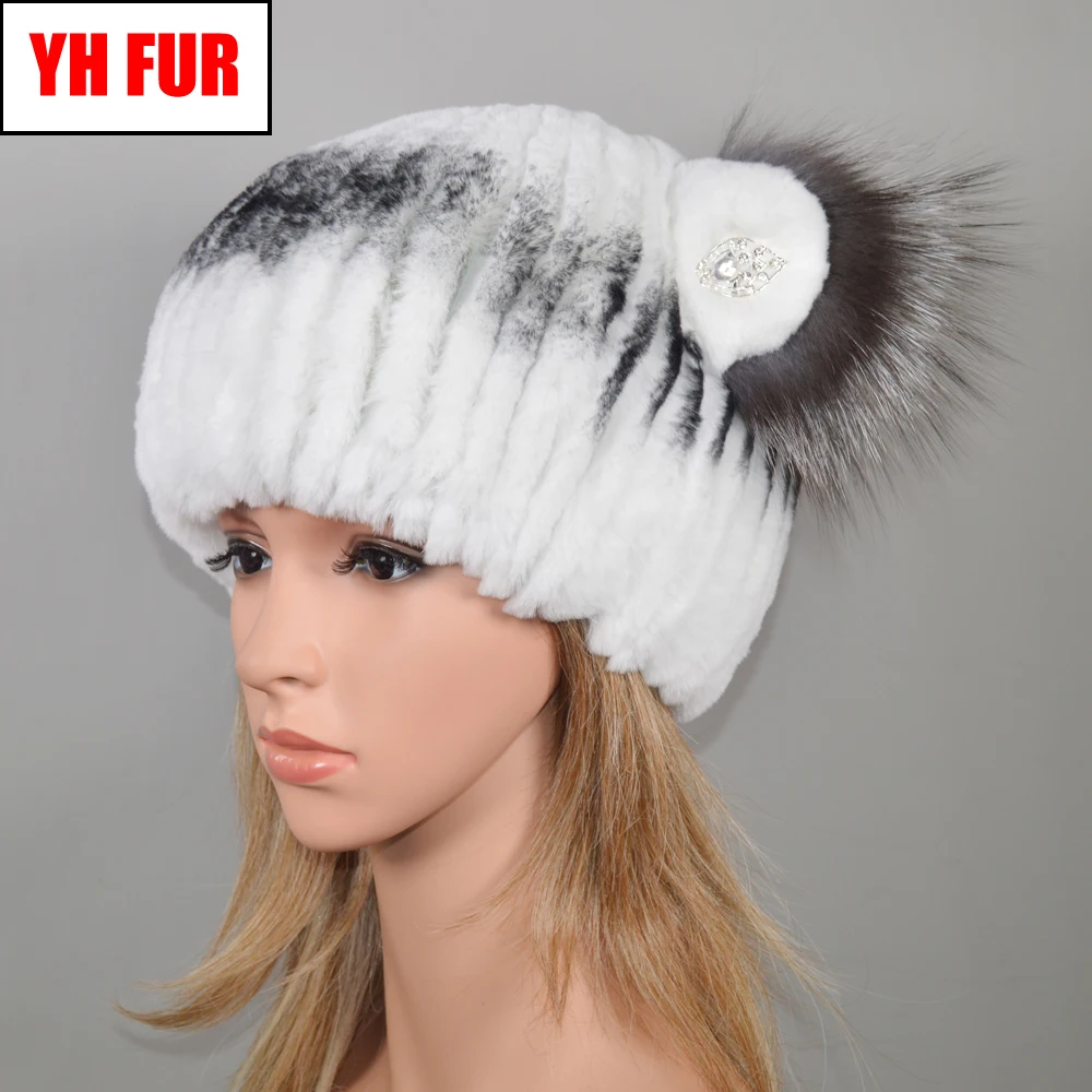 

Women 100% Real Rex Rabbit Fur Beanies Hat Real Sliver Fox Fur Caps Girls Lovely Winter Warm Luxury Genuine Rex Rabbit Fur Hats