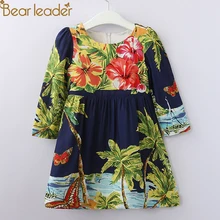 Bear leader/платье для девочек; коллекция года; сезон лето; Детские Вечерние платья с длинными рукавами и цветочным рисунком; одежда для малышей; От 4 до 14 лет