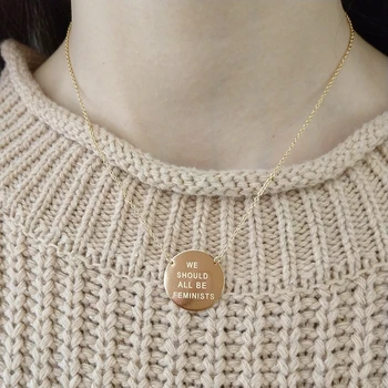 

Feminists 925 sterling silver round pendant necklace gold color we should all be feminist necklace for women's charm jewelry