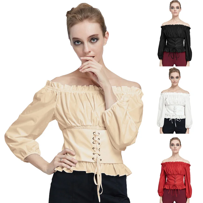  shirts Retro Vintage Women steampunk blouse ladies clothes Renaissance Gothic Off-the-Shoulder Cors