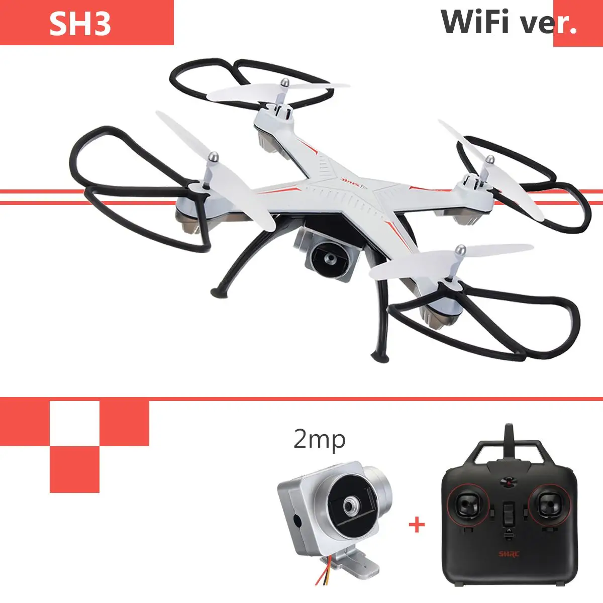 

Camera Drones SH3 Helicopter 2.4GHz 4CH 6 Axis Drone 2.0MP HD Camera Quadcopter Aircraft for Kids Gift White Black Gold color