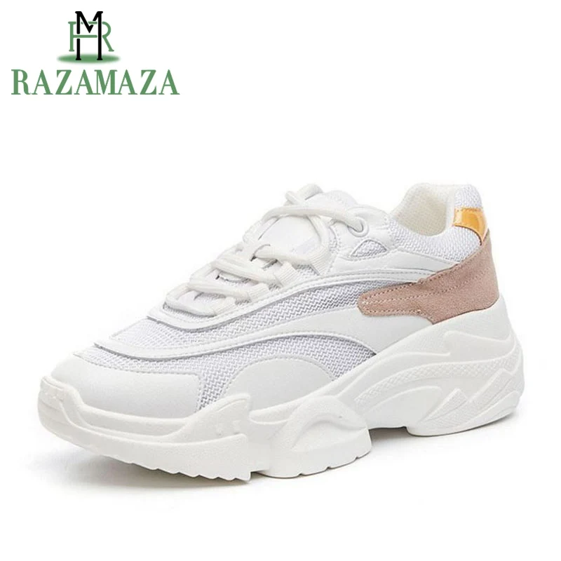 

RAZAMAZA Women Simple Fashion High Quality Sneakers Vulcanized Shoes Women White Thick Bottom Mesh Shoes Daily Spring Size 35-39