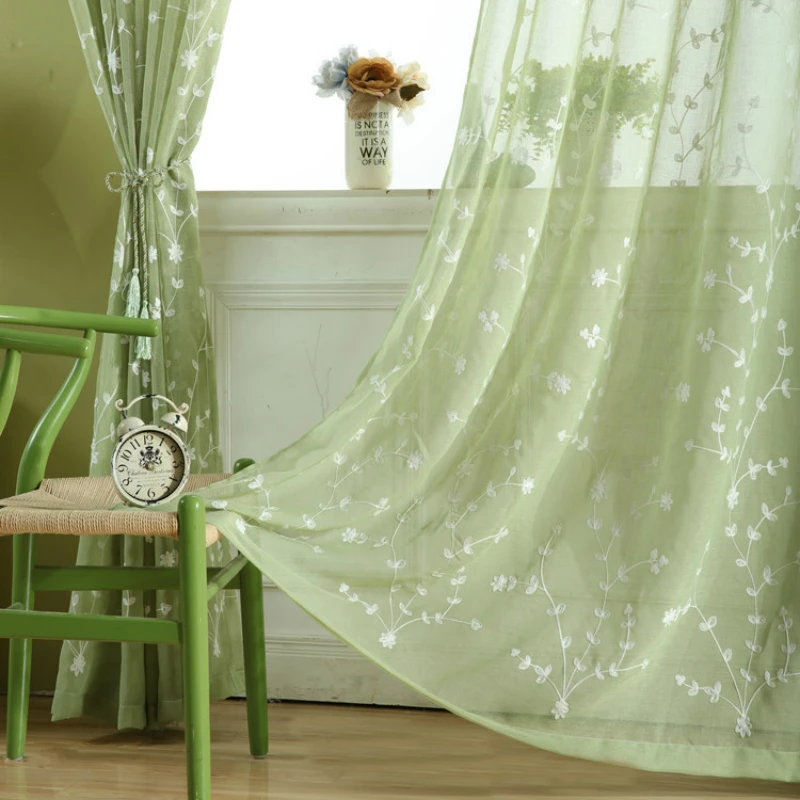 Curtains For Living Dining Room Bedroom Tulle Sheer Yarn American Curtains For Living Dining Room Bedroom Tulle Sheer Yarn American Country Curtain Embroidered Green Leaves A