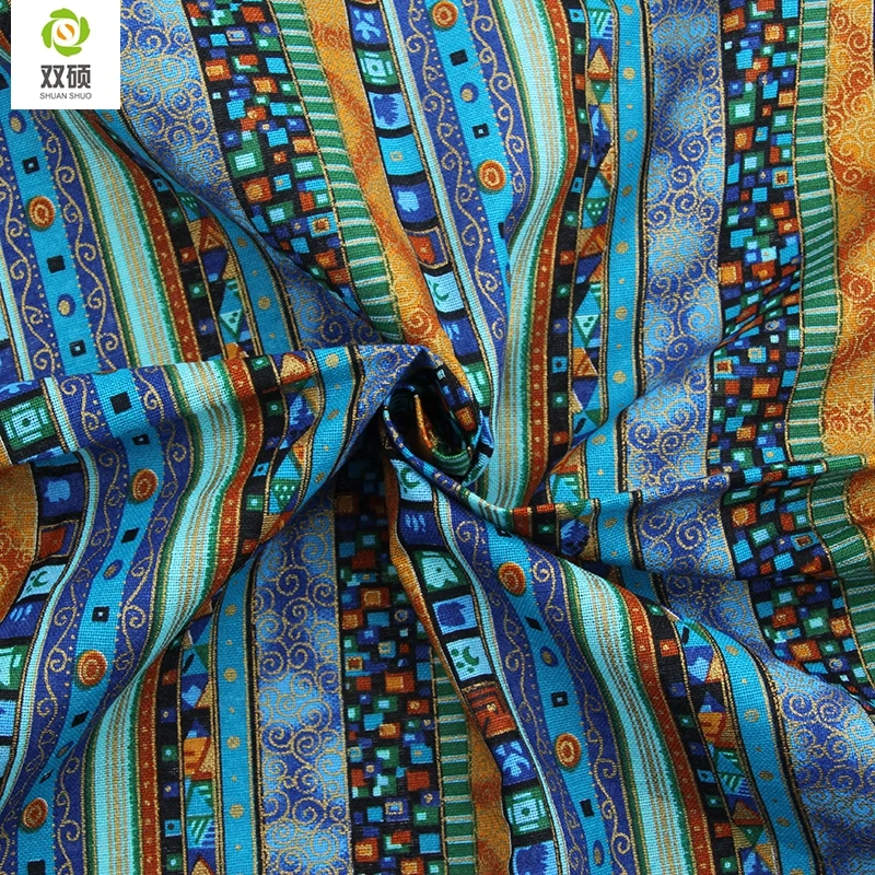 Shuanshuo African Style Cotton Linen vintage fabric DIY Handmade Textile Sewing Patchwork For Bags Dress Clothes 145*50CM M44