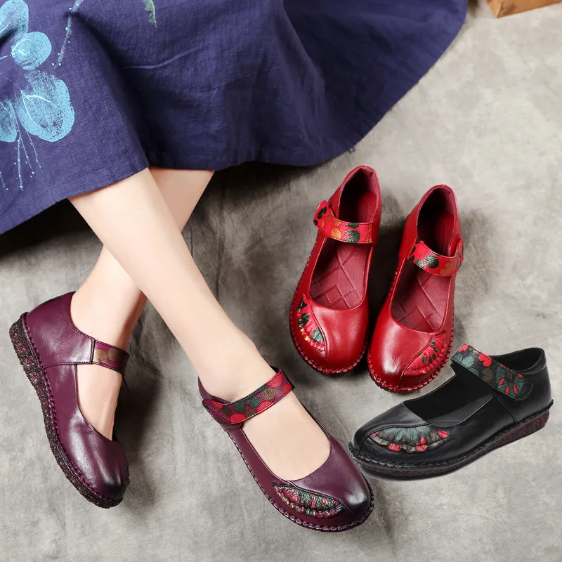 

Spring leather soft bottom flat bottom coloring middle-aged and elderly national wind shallow grinding sticker dancer shoes