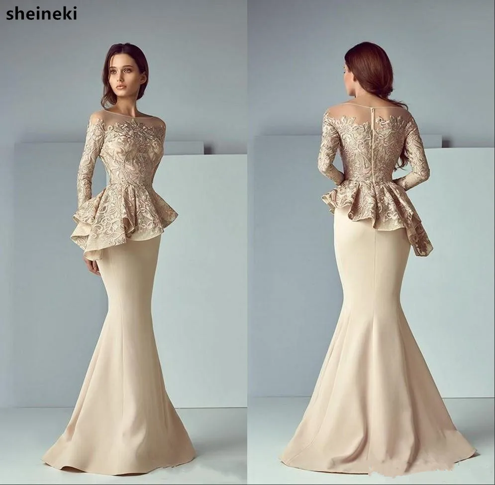 champagne-lace-stain-peplum-wear-prom-dresses