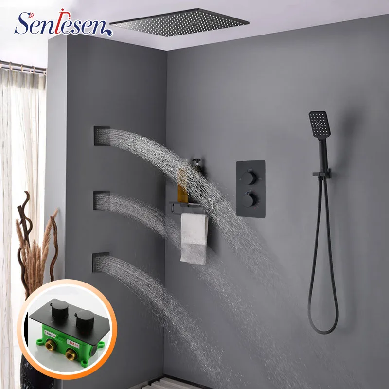 

Senlesen Bronze Brass Shower Faucet W/ Massgae Jets Thermostatic Valve Luxury Shower Head Ceiling Mount Para Bathroom Shower