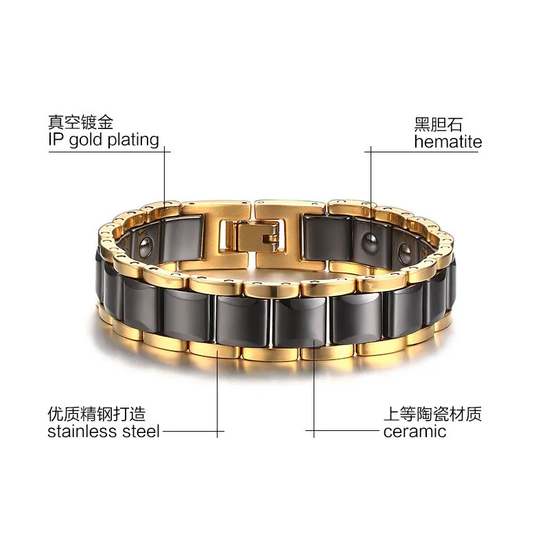 Черный Керамика Браслеты Для мужчин Jewelry Винтаж магнитного гематита Для мужчин s браслет