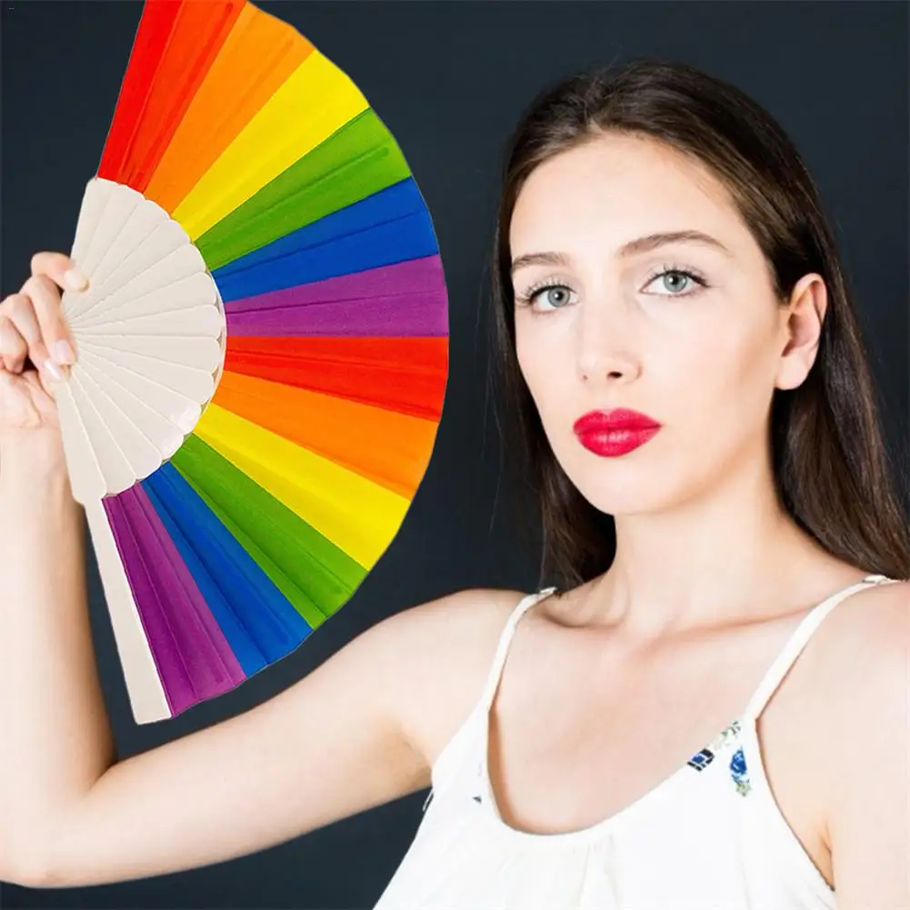 12pcs Rainbow Hand Held Folding Fan Dance For Gay Pride Parties Decoration Fan Art Craft Decor Craft Fans