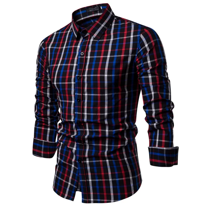 Drop Shipping Men Plaid Shirt Long Sleeve Cotton Shirts 2019 Fashion Casual Regular Checkered Chemise Homme Man Clothes