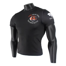Black stretch fabric fitness sports fierce t shirt MMA Boxing jerseys tiger muay thai rashguard jiu jitsu sauna suit king boxing