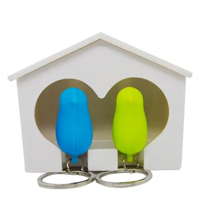 1 комплект в партии, 2 брелок птичка+ 1 дом гнездо-брелок для ключей брелок держатель брелок с кольцом для ключей брелок-вешалка стойка детские игрушки кулон HCV136 - Цвет: Green and Blue