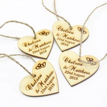 50pcs Personalized Engraved  Wooden Love Heart Wedding Favor Tags Gift Tag Nail Polish With Jute Ribbon Decor 4*4cm
