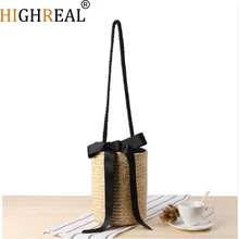 HIGHREAL Raffia Beach Bag Handmade Handbags Straw Baskets Summer Bohemia Holiday Shoulder Bags Market Women Shopping Bag