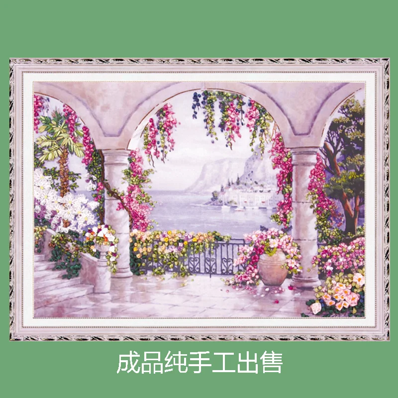 

Totally Finished ribbons embroideries 75*55cm not just material Unique 3d Floral silk ribbon embroidery Paintings
