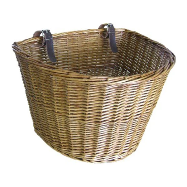 Retro, Handmade, Wicker Bicycle Front Basket with Leather Straps