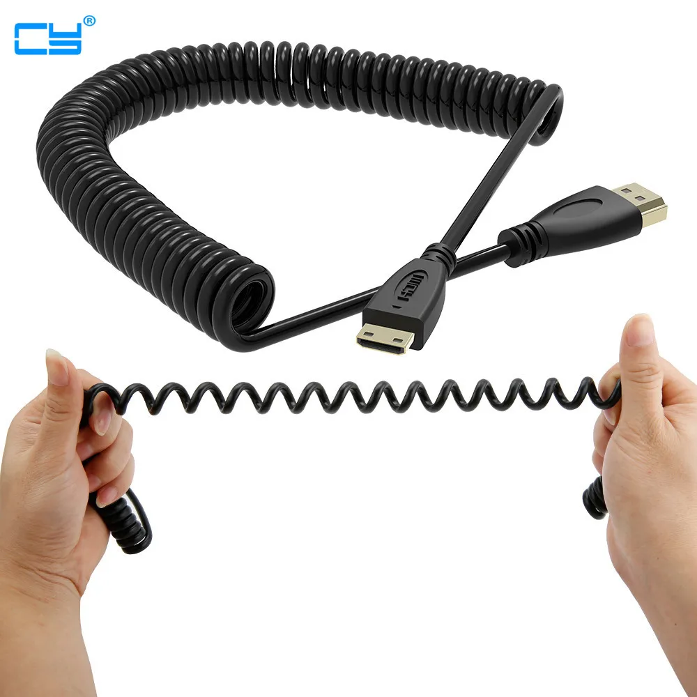 High Speed Mini HDMI to HDMI Spring elastic Curl Cable V1.4 3D for Sony Canon Camcorders strong