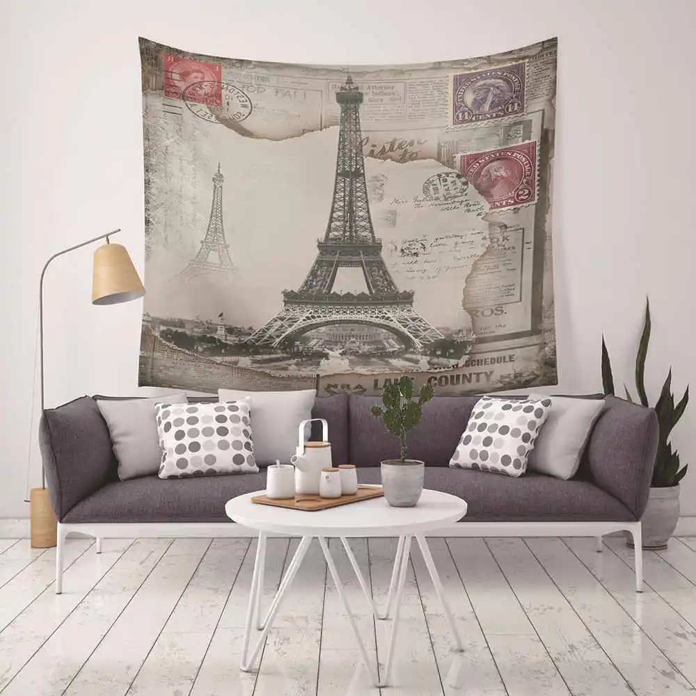 Modern European Tower Architectural Printed Mandala Tapestry Polyester Macrame Wall Hanging Beach Towel Boho Decor Carpet