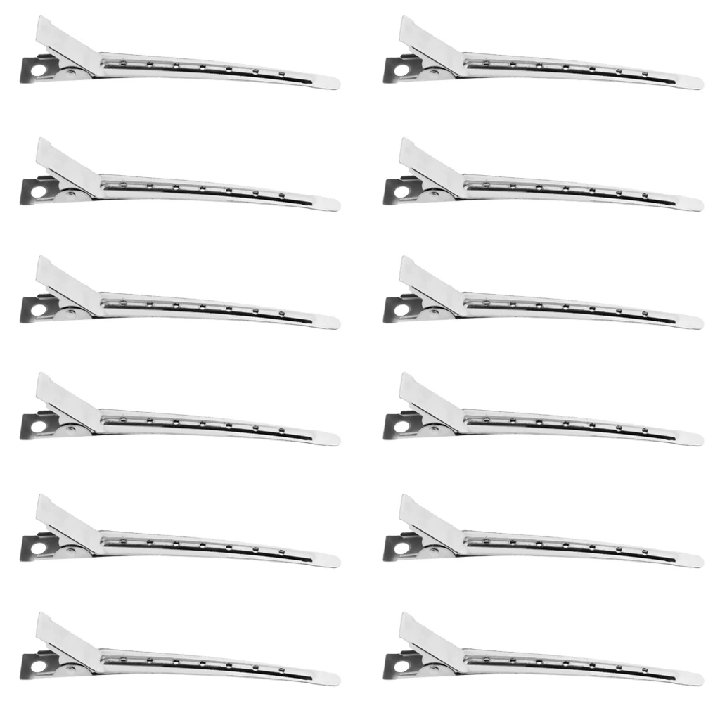 12Pcs Pro Stainless Steel Duck Teeth Hair Clips Clamps Hairdressing Salon Hair Grip Crocodile DIY Accessories Hairpins-Non-Slip