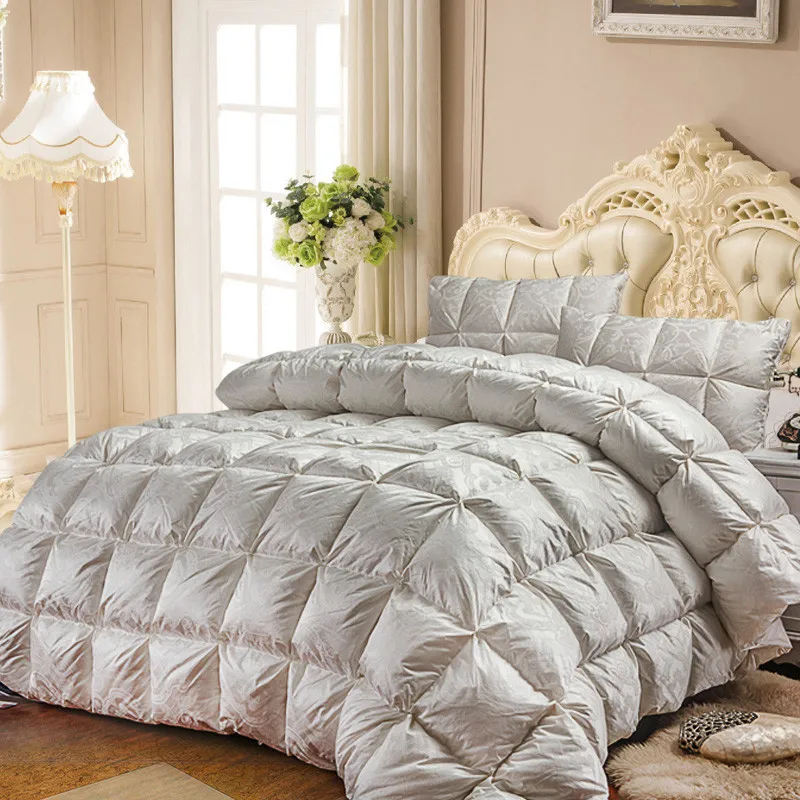 white Goose Down Quilt luxury quilting Duvet winter Comforter solid color linens Twin/Queen/King