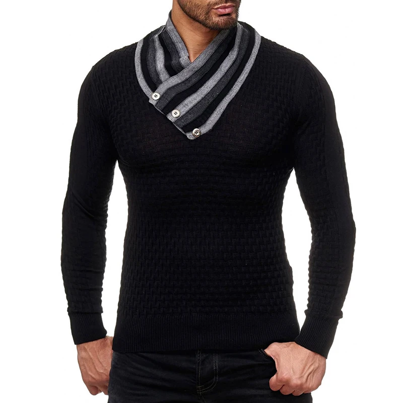 Men Turtleneck Sweater Argyle Pattern Designer Spring Warm