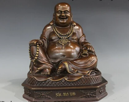 

004380 Chinese Buddhism Temple Pure Bronze Copper Happy Laugh Maitreya Buddha Statue