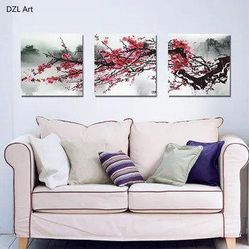 

Unframed 3 sets Canvas Red Flowers with Birds Painting Art Cheap HD Picture Home Decor On Canvas Modern Wall Prints Artworks