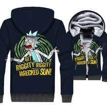 Rick and Morty 3D Print Hoodie Men Get Riggity Wrecked Son Hooded Sweatshirt Winter Thick Fleece Warm Zip up Coat Funny Jacket футболка wearcraft premium slim fit printio рик и морти get riggity riggity wrecked son