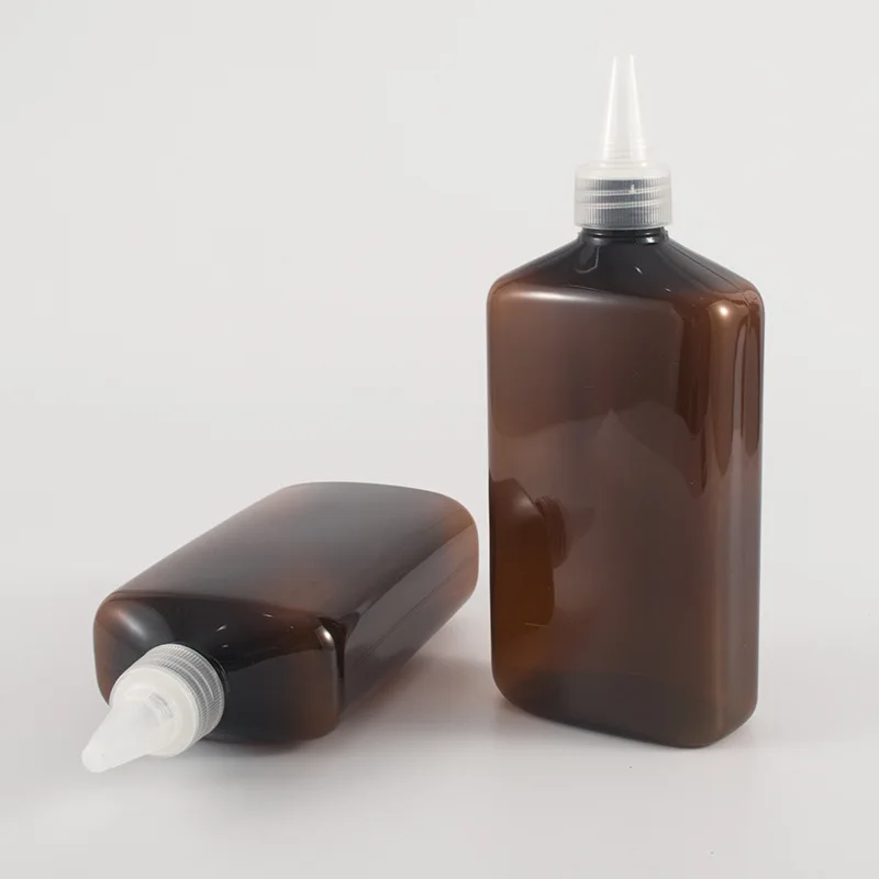 1pcs 500ml brown flat bottle with pointed lid Lotion Large capacity bottle Empty bottle of cosmetics Sub-bottle wholesale BQ133