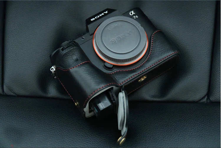 Capa de Couro Genuíno para Câmera Metade do Corpo para Sony Mark Bateria Aberta Ilce-7m2 a7 ii A7r - Image 2