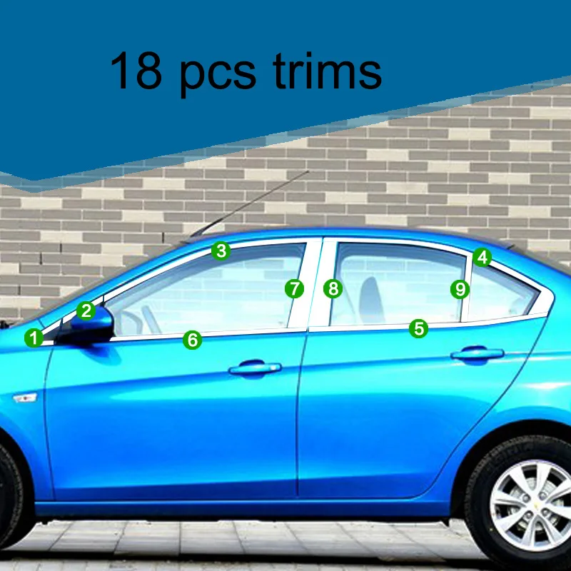 Lsrtw2017 304 нержавеющая сталь окна автомобиля планки для chevrolet Парус 3rd поколения - Название цвета: 18 pcs trims